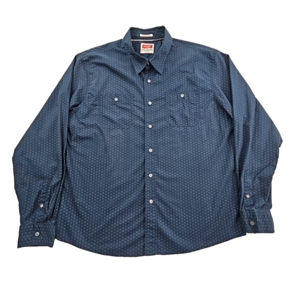 Wrangler Flex For Comfort Shirt Men's‎ XL Navy Blue Long Sleeve Button Stretch